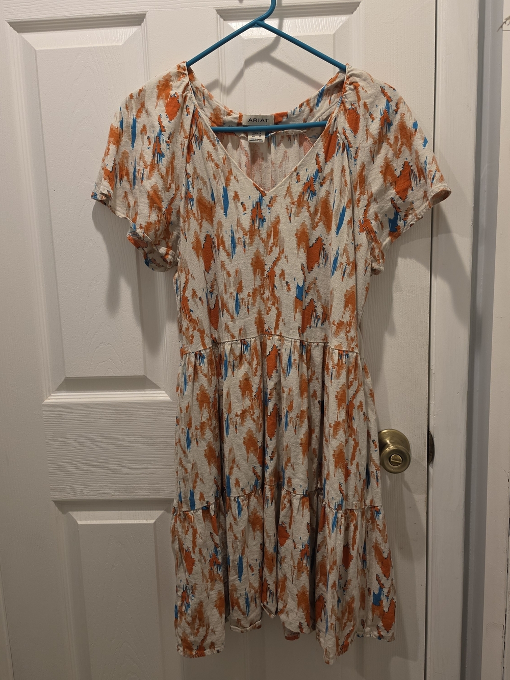 Ariat Delilah Linen Blend Dress Orange Teal Southwestern Boho Medium